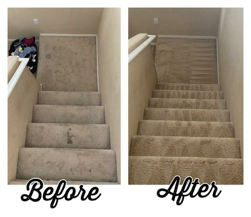 Before/After ProGrade Carpet Cleaning on Stairs